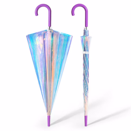 Laser Semi Transparent Umbrella Rain Sunshade Colorful Gradient Plastic PVC Holographic Poe Umbrellas