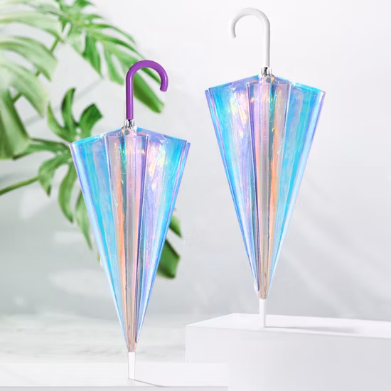 Laser Semi Transparent Umbrella Rain Sunshade Colorful Gradient Plastic PVC Holographic Poe Umbrellas