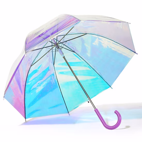 Laser Semi Transparent Umbrella Rain Sunshade Colorful Gradient Plastic PVC Holographic Poe Umbrellas