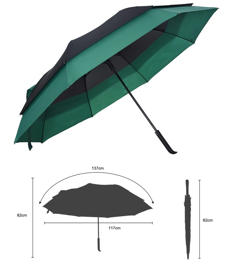 Fashion Automatic Double Layer Rain Sun Extended Telescopic Auto Striahgt Golf Umbrella with a Air Vent for Windproof