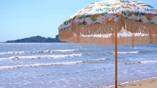 Premium-Sonnenschirm für kleine Familien, Reisen, Outdoor, Holzstange, Strandschirm