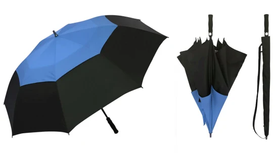 Großhandel: Übergroßer 68-Zoll-Golfschirm in Blau, supergroß, doppellagig, windabweisend, regenbeständig, automatisch öffnender Golfschirm mit individuellem Logo