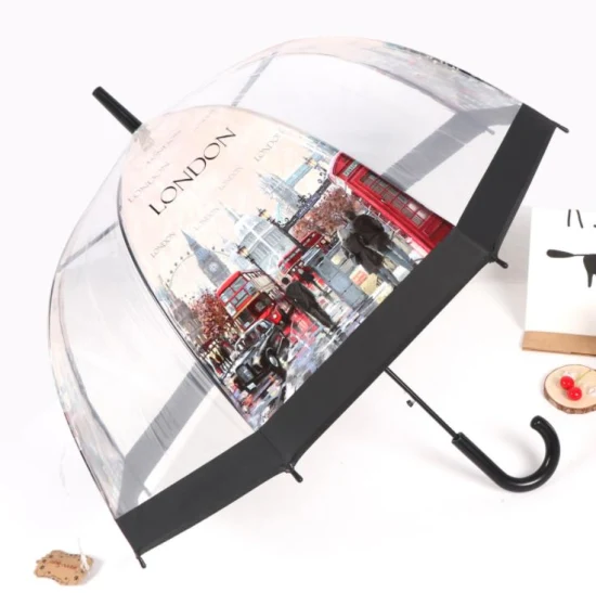 BSCI-Fabrik OEM-Werbung Werbung für neue Erfindungen Großhandel maßgeschneiderter, winddichter, kuppelförmiger, klarer, transparenter Paraguas-Regen-Damenschirme als Geschenk
