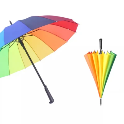 Werbeschirme 16K Rainbow Golf, halbautomatischer Golfschirm, winddicht, sonnenbeständig, gerader Regenschirm